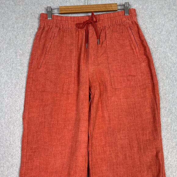 Athleta Orange Retreat Linen High Rise Wide Leg Pant Zip Pockets Size 4 - Picture 2 of 13